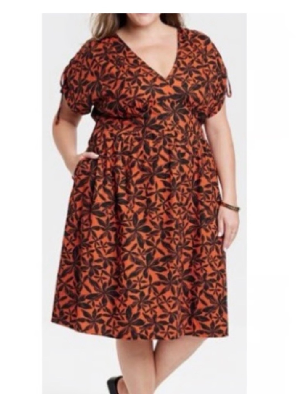 Ava & Viv Dolman Sleeve Midi Dress Orange Floral size 3X